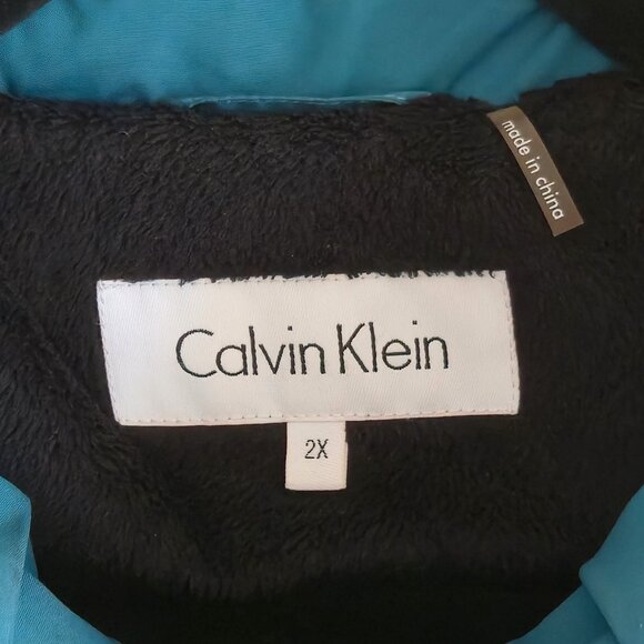 Calvin Klein Down Filled Green/Teal Puffer Coat | Fixed Hood | Size 2X - Picture 2 of 12